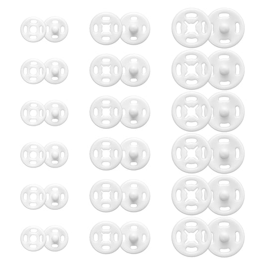 Plastic Snaps for Fabric, 36 Pcs 3 Sizes White Round Snap Buttons Mini Snaps for Sewing Sew on Snap Button Fasteners for Sewing DIY Crafts Clothing Shirt Pant (7.5mm, 10mm, 12.5mm)