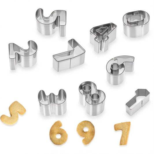 Number Cookie Cutters Set, 9 Pcs Stainless Steel Small Cookie Cutter Birthday Numbers 0-8(6 Reverses to 9), Fondant Biscuit Mold Tools for Fondant, Birthday Cake, Dough, Fruit, Baking Decorating