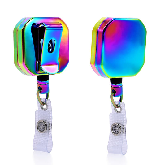 Heavy Duty Badge Reel, Retractable Badge Clip, 1Pc Metal Upgrade Retractable Keychain, Square Badge Holder, Upgraded ID Badge Clip Key Holder for Belt, Steel Lanyard Reel