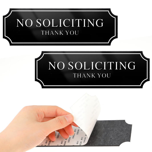 2 Pack No Soliciting Sing for House No Soliciting Yard Sign, Black Adhesive No Soliciting Sign for House Office, No Soliciting Signs for Home, Front Door, House, Mailbox, 7.9"*2.6" (White)