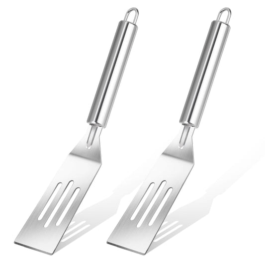 2 Pack Mini Brownie Serving Spatula 9.8 Inch Smll Metal Spatula Turner Stainless Steel Nonstick Kitchen Slotted Spatulas for Flipping Cooking Baking Brownie Cookie Dessert Lasagna