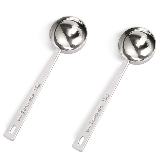 Pack of 2 15 ml Stainless Steel Coffee Spoons, Coffee Dosing Spoons 15 ml, Coffee Spoon Scoop with Long Handle, for Measuring Dry and Liquid Ingredients, Coffee Grounds, Beans, Spices