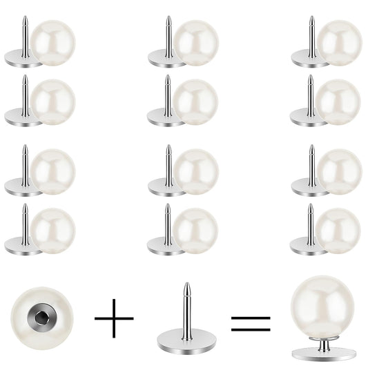 12 Sets 14 mm Pearl Buttons for Clothes No Sew Buttons Easy Brooch Button Removable Fixed Pins Reusable Decorative Pearl Pins Buttons for Shirt Dress Decorations DIY Crafts