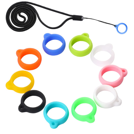 20Pcs Anti-Lost Silicone Loops with Lanyard,10 Colors Rubber Rings Band Holder Multipurpose Necklace Lanyard Replacement Pendant Carrying Kit for Pens 13mm/0.5inch