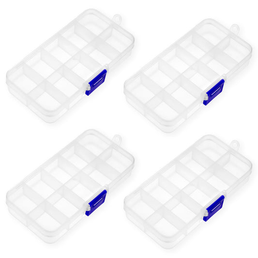 Hariendny 4 Pack Small Bead Storage Containers, Small Divider Box, Plastic Clip Boxes, 10 Grids Clear Storage Box for Small Parts Organizer Jewelry Earring Earing Fishing Tools