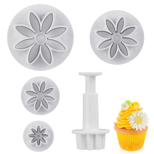 Daisy Fondant Cutter, 4PCS Flower Plunger Cutters, 8Petals Daisy Cookie Cutter, Flower Cookie Cutter, Summer Cookie Cutters, Decorating Mold Tools for Biscuits, Sugar Cubes, Chocolate