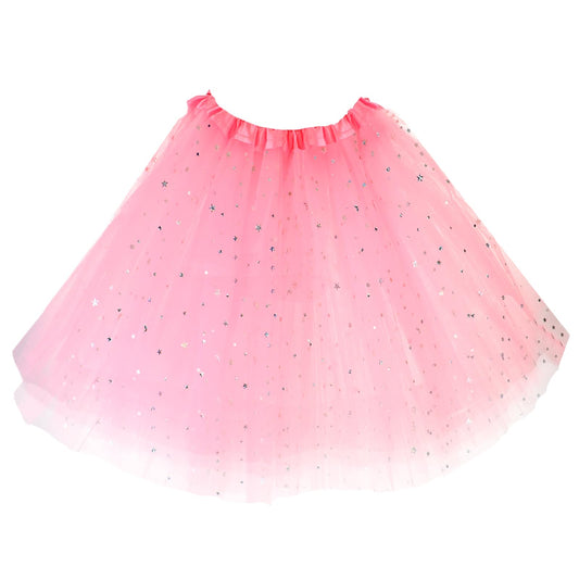 KALIONE Girls Tutu Dress, Women Ballet Dance Skirts 3 Layered Stars Sequins Tutu Skirt Elastic Princess Ballet Party Dance Bubble Skirt Tutu Dress Costume for Kids Women Girls, Pink