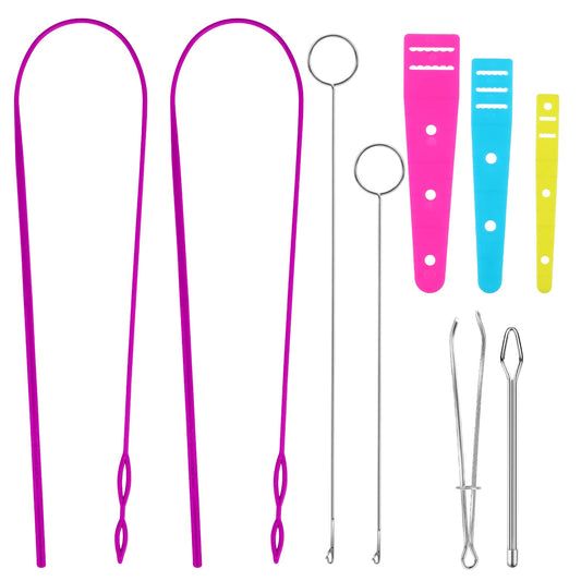 9-Piece Needle Threader Tool for Cords Drawstring Threading Aid Elastic Band Pull Through Needles Needle Threader Tweezers Loop Turner Hook Sewing Loop Kit for Elastic Rubber Bands Yarn