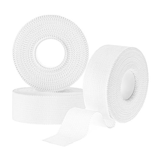 3 Rolls White Athletic Tape 2.5cm x 10m Breathable Zinc Tape Sports Bandage No Sticky Residue Wrist Finger Ankle Tape for Lifters Ballet Climbing Boxing Blister Prevention