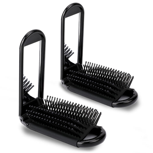 Folding Hair Brush, 2 Pieces Folding Hair Brush with Mirror Mini Hair Brush Pocket Hair Massage Comb Portable Folding Comb Small Wet Hair Brush Travel Hair Brush for Women Girls Men Wet Dry Hair