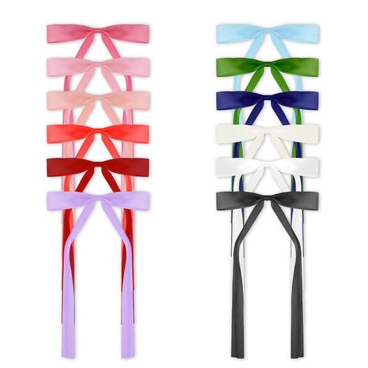 12 PCS hair ribbon For women, Satin Ribbon Hair Bows French Style Bowknot Hair Clips Set Ponytail Holder with Long Tail Tassels and Metal Spring Clip, Hair Accessories for Girls Gifts (Multicolor)