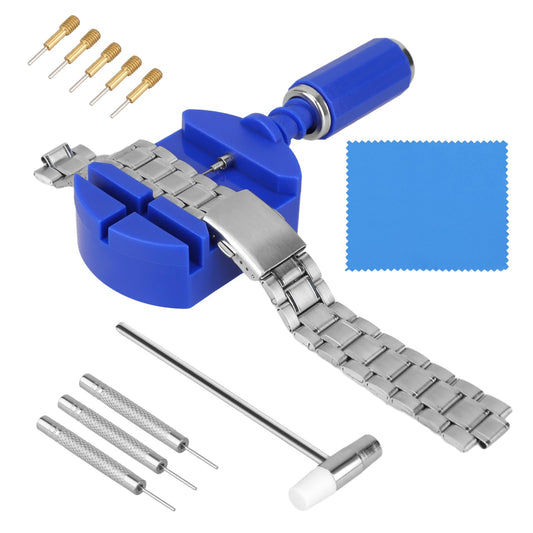 Watch Link Removal Kit, 11 PCS Watch Band Adjustment Tool Kit Watch Link Remover with Watch Pin Pusher, Watch Pins and Hammer for Watch Bracelet Sizing, Watch Strap Adjustment and Watch Repairing