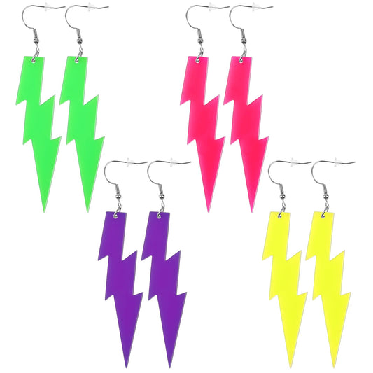 KALIONE 4 Pairs Lightning bolt Earrings Set, Multicolor Retro Party Earrings Acrylic Neon Earrings 80 90s Drop Dangle Earrings Costume Accessories Jewelry Gifts for Women Girls