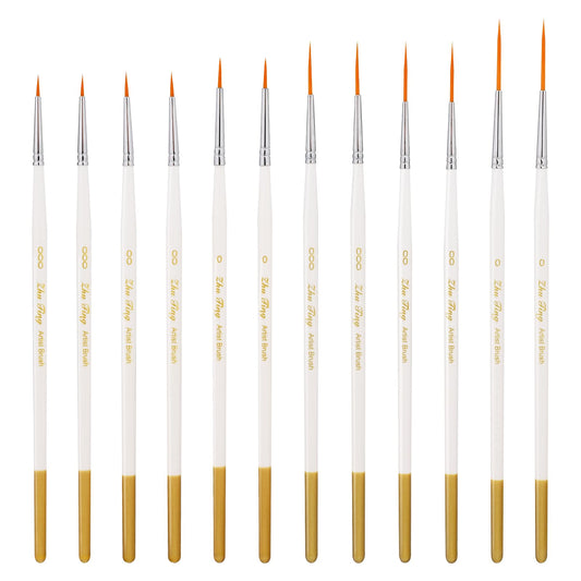 12Pcs Liner Paint Brush Thin Acrylic Paint Brushes, Size #0#00#000 Fine Watercolor Detail Brush, Small Artists Paint Brushes for Craft Nail Detail Painting, Paintbrushes