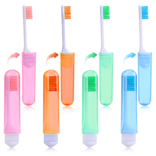4 Packs Portable Toothbrush Travel Toothbrush Mini Toothbrush, Folding Toothbrush,Travel Size Toothbrush Kit, Colourful Folding Toothbrush, Travel Toothbrush with Containers