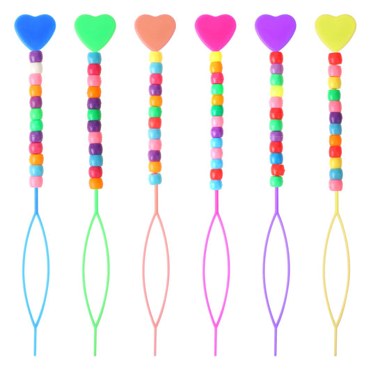 6PCS Hair Beader Tool for Braids Quick Automatic Beads Loader With colorful beads Hair Bead Maker Threading Applicator Loading Beads on Hair Braids Beader Tool for Hair Tail Ponytail Styling Maker