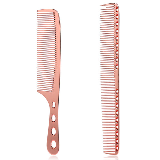 Metal Hair Comb,2 Pcs Space Aluminum Styling Comb Set Professional Flat Iron Fine Tooth Comb Stainless Steel Hair Cutting Comb Anti-static Hairdressing Comb Parting Combs for Women Men Barber Supplies