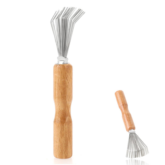 Mini Hair Dirt Remover Brush Hair Brush Cleaner Tool Rake Cleaner Hair with Wooden Handle Hairbrush Cleaner Tool Portable Comb Cleaner for Home and Salon Removing Hair Dust Lint Stuff