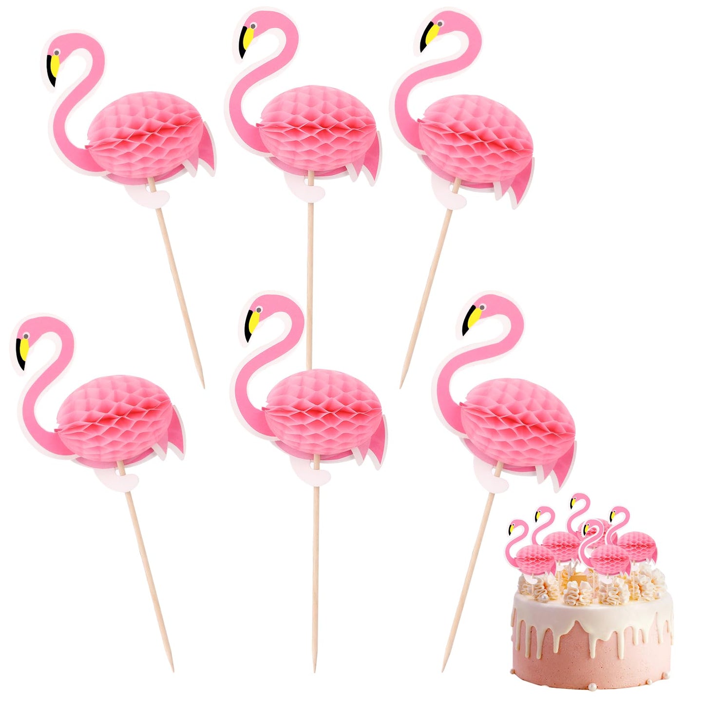 50Pcs Luau 3D Flamingo Cupcake Toppers Tropical Flamingo Cupcake Picks Cake Topper for Summer Hawaii Baby Shower Birthday Wedding Party Cupcake Toppers Cake Decorations