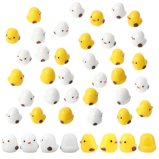 Hariendny 100 Pcs Tiny Plastic Chickens Mini Chickens Miniature Figurines Mini Resin Chickens Model Miniature Garden Ornaments Accessories for Home Decoration DIY Craft(Yellow&White)