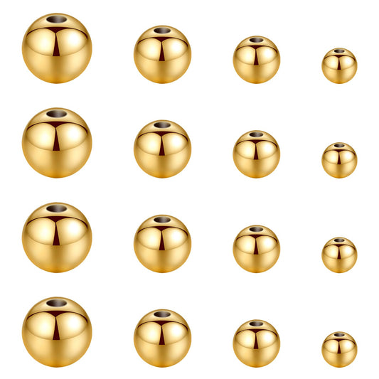 Pack of 200 14K Gold-Plated Beads for Threading Spacer Beads Small Spacer Beads 3/4/5/6 mm Smooth Round Beads Loose Spacer Beads Seamless Ball Beads for DIY Bracelet Necklace Jewellery