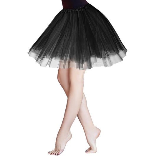 KALIONE Tutu Skirt for Women 3 Layered Elastic Tulle Skirts Women's Teen Adult Tutu Skirt Bubble Ballet Dance Tulle Skirts Vintage Party Dress Costume Accessories for Women Teen Girls, Black