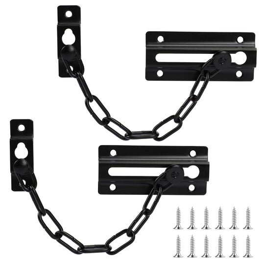 2 Sets Door Chain Lock, Security Door Chain Lock Door Latch Security Chain Lock for Front Door, Door Guard with Steel Chain, Chain Locks for Inside Door, Home Security Black Door Chain Locks(Black)