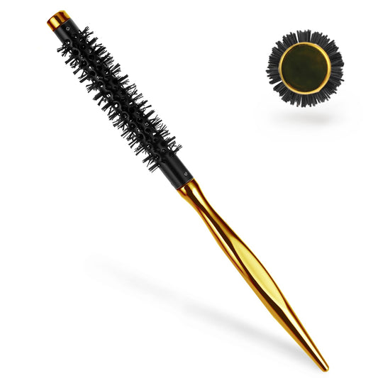 Mini Hair Brush, 1 Inch Small Round Brush for Blow Drying, Travel Quiff Roller Brush Portable Curling Brush with Ergonomics Handle and Nylon Bristles Styling Hair Brush for Women Short Hair, Thin Hair