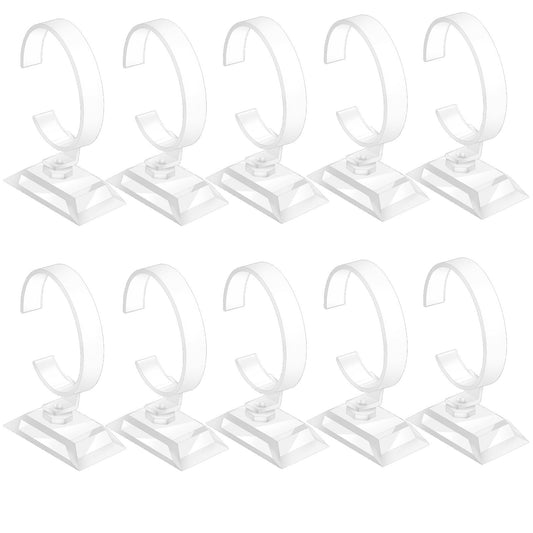 KALIONE 10 Packs Watch Holder, Clear Watch Display Stand, Plastic Bracelet Holder Stand, C Shap Watch Stand, Transparent Wrist Watch Bracelet Display Holder for Home Store Jewelry Display