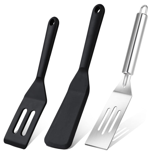 3 Pack Mini Brownie Serving Spatula Flexible Omelette Spatula Flipper Smll Metal Egg Spatula Turner Nonstick Silicone Kitchen Slotted Spatulas for Cooking Brownie Cookie Dessert Lasagna