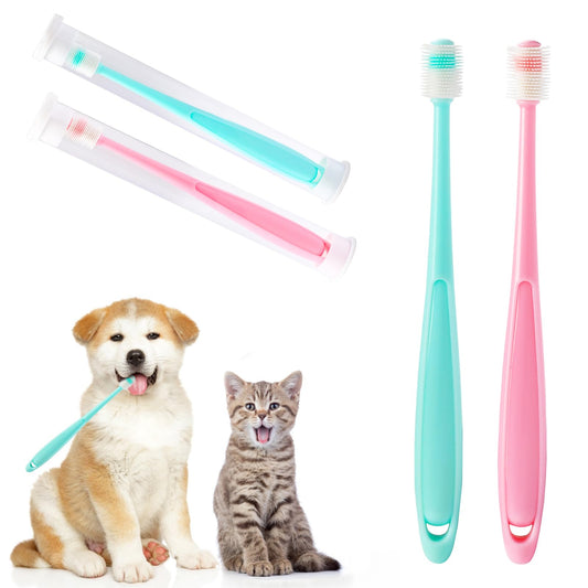 2 Pcs Small Dog & Cat Toothbrush, 360 Degree Soft Silicone Pet Toothbrush Cat Dental Care Dog Oral Hygiene Deep Clean Pet Teeth Cleaning Kit (Large Size)