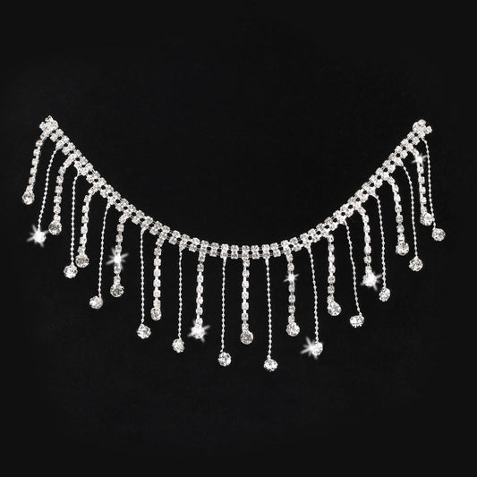 KALIONE 1Yard Rhinestone Fringe, Silver Fringe, Rhinestone Fringe Trim, Rhinestone Chain, Diamond Tassel Fringe, Crystal Beaded Fringe Trim for Jewelry Belt Dress Cloth Belt DIY Crafts Making Supplies