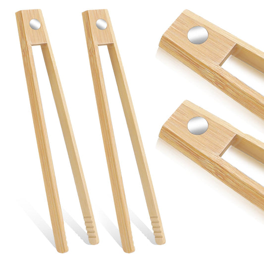 2 Pcs Bamboo Toast Tongs Wood Tongs for Toaster with Magnet Bamboo Tongs for Toaster Wood Toast Tongs Natural Wood Kitchen Utencil for Cooking