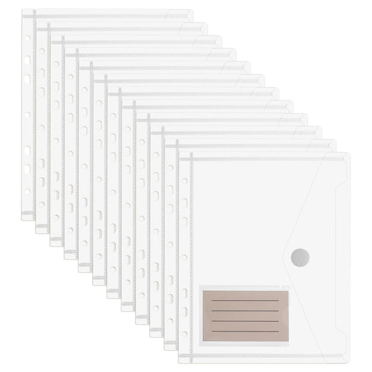 12 Pack 8.5x5.5 Binder Pockets A4 Plastic Binder Pockets Mini Binder Pocket 5.5 x 8.5 inches, 7-Hole Punched for Organizer, Lightweight, Easy to Carry