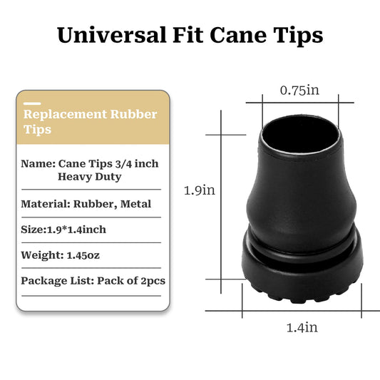 2pcs Walking Stick Rubber Tips 3/4 Inch Heavy Duty Cane Tips Walking Stick Rubber Ends, Replacement Rubber Tips for Walking Cane, Seniors Crutches, Canes, Walking Sticks, Hiking Stick