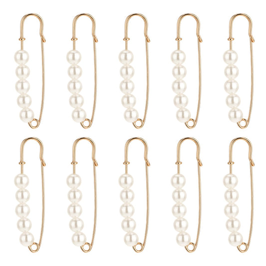 10 Pcs Pearl Brooch Pins Women Decorative Safety Pins Clothing Shawl Clips Artificial Pearls Brooch Decorative Sweater Clips for Cardigans Pants Clothes