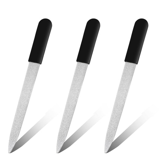Metal Nail File,3 Pcs Sword Nail Files Double Sided Sapphire Grit Nail File Stainless Steel Fingernail Files with Non Slip Handle Heavy Duty Nail Filer Nail Tools for Natural Nails Fingernails Toenail
