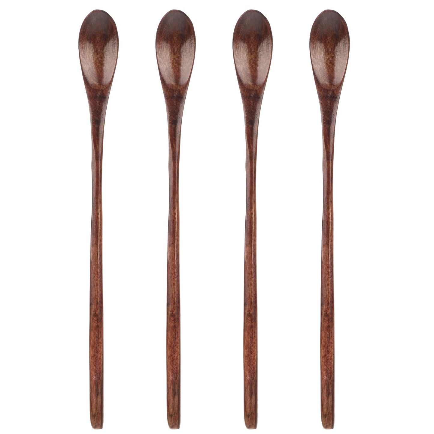 Small Wooden Spoons, 4 Pieces Wooden Spoons for Cooking Long Handle Tea Spoons Cocktail Spoons Tasting Spoons Long Wooden Coffee Spoons Wooden Honey Spoons for Tea Honey Mixing Stirring Eating