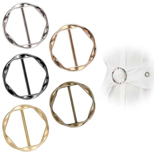Scarf Ring Clips, 5 Pieces Metal Circle Buckle Belt Clip Tshirt Ties Rings Knotted Button Shawl Clips Sweater Clips Waist Cincher Clip Dress Clips Shirt Ties Clips Hat Clips for Women Girls Clothing