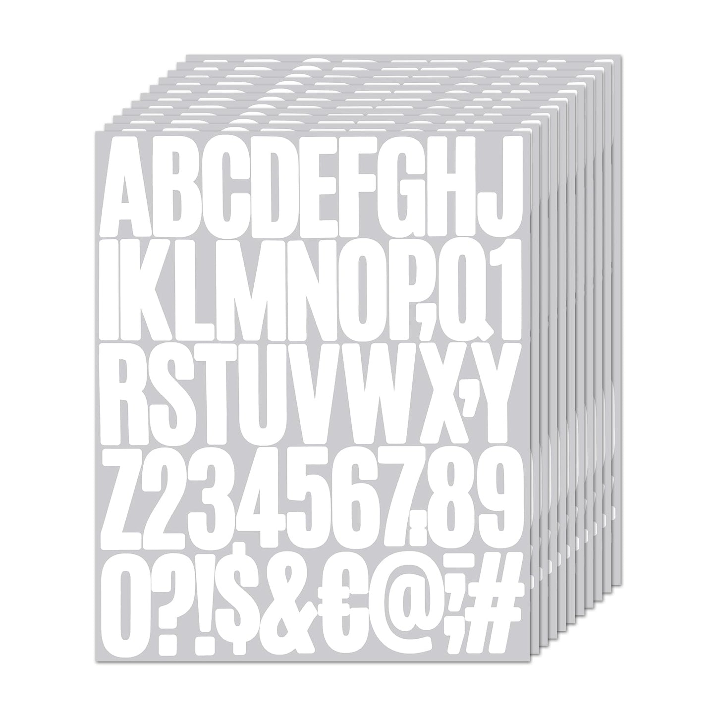 10 Sheets 500 Pcs White Vinyl Letter Stickers, 2 Inch Self Adhesive Waterproof Alphabet Numbers Symbols Sticker Mailbox Numbers Stickers for Mailbox, Window, Door, Cars, Address Number