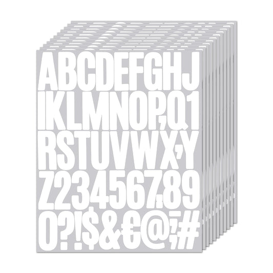 10 Sheets 500 Pcs White Vinyl Letter Stickers, 2 Inch Self Adhesive Waterproof Alphabet Numbers Symbols Sticker Mailbox Numbers Stickers for Mailbox, Window, Door, Cars, Address Number