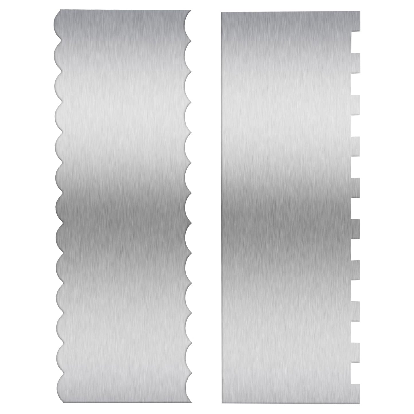 Stainless Steel Cake Scrapers, 2 Pcs Dual-Edged Icing Smoother and Striper Tool with 4 Style Patterned Comb, Professional Cake Decorating Tools for Buttercream, Fondant, Dough, Baking Supplies