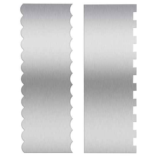 Stainless Steel Cake Scrapers, 2 Pcs Dual-Edged Icing Smoother and Striper Tool with 4 Style Patterned Comb, Professional Cake Decorating Tools for Buttercream, Fondant, Dough, Baking Supplies