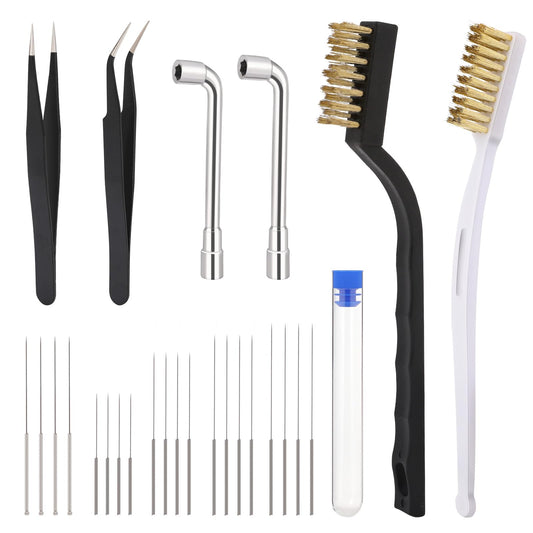 26 Pieces 3D Printer Nozzle Cleaning Kit 3D Printer Accessories 3D Printer Nozzle Cleaning Needles Kit Wire Brush Brass 3D Printer L-shaped Wrench with Tweezers