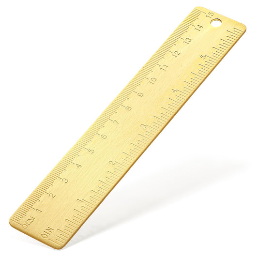 Mini Ruler Small Metal Ruler Gold 150mm 6 Inches Straight Rulers with Hang up Hole Dual Scale Metric and Imperial Measurement Too Machinist Bookmark Rulers for Drawing Engineering Office
