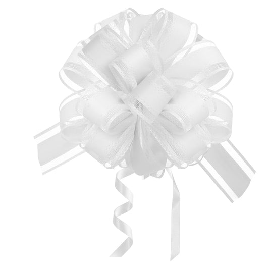 20 Pcs Ribbon Bows for Gift Wrapping 5.1-inch Pull Bows Gift Bow Flower Bow for Christmas Wedding Party Birthday Gift Wrap Flower Decorations(White)