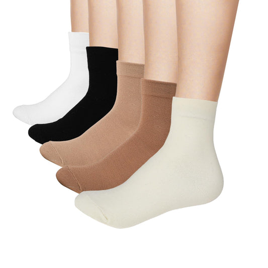 Mozeat Lens 5 Pairs Women's Socks Solid Color Crew Socks Lightweight Cute Socks Neutral Running Hiking Athletic Long Cotton Socks for Women and Men