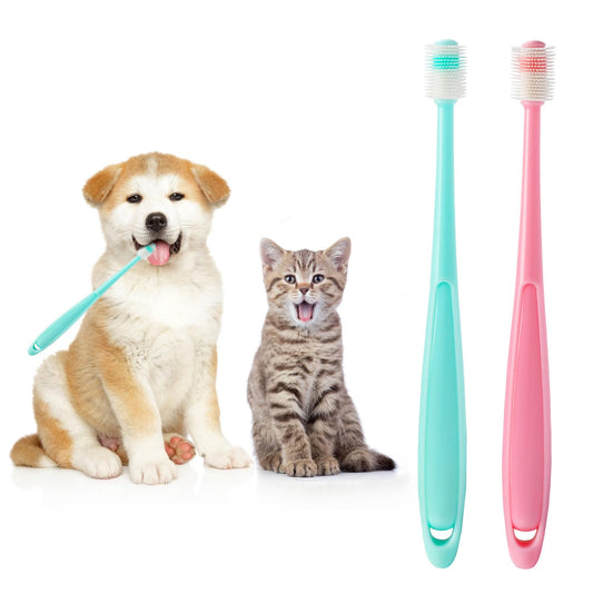 Dog Toothbrush Set of 2, 360 Degree Silicone Cat Toothbrush Pet Dental Care Dog Oral Hygiene Deep Clean Pet Teeth Cleaning Kit Soft Bristles Friendly to Gums, Easy to Handle, Fresh Breath - Large