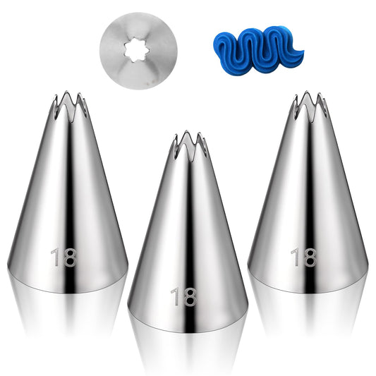 3 Pieces #18 Cake Piping Tip Open Star Icing Tip Seamless Icing Tips Stainless Steel Cupcake Piping Tips for Frosting Macarons Dessert Cake Decorations