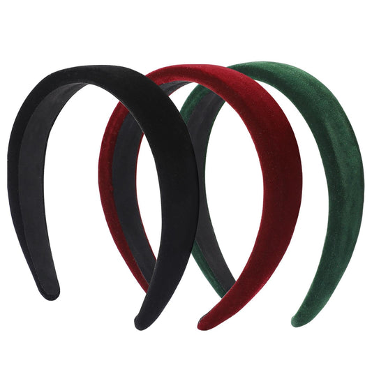 Wide headbands for Women's Hair Velvet Soft Head Bands Vintage Elastic Band for Women Girls No Slip Hairband Hair Accessories Fashion Headbands(3Pcs/Black Red Green)